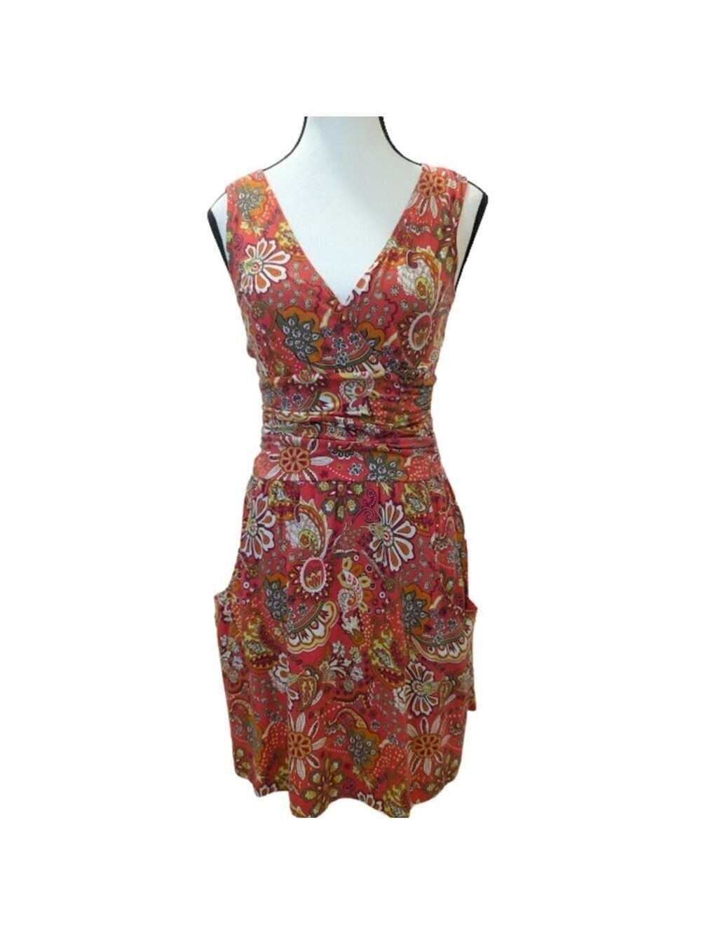 Athleta Dopamine Boho Paisley Dress XS Coastal Chic Ruched Pocket Sundress